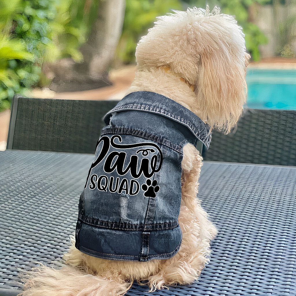 Paw Squad Dog Denim Vest - Graphic Dog Denim Jacket - Unique Dog Clothing