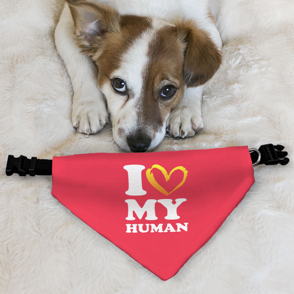 I Love My Human Pet Bandana Collar - Text Design Scarf Collar - Heart Dog Bandana