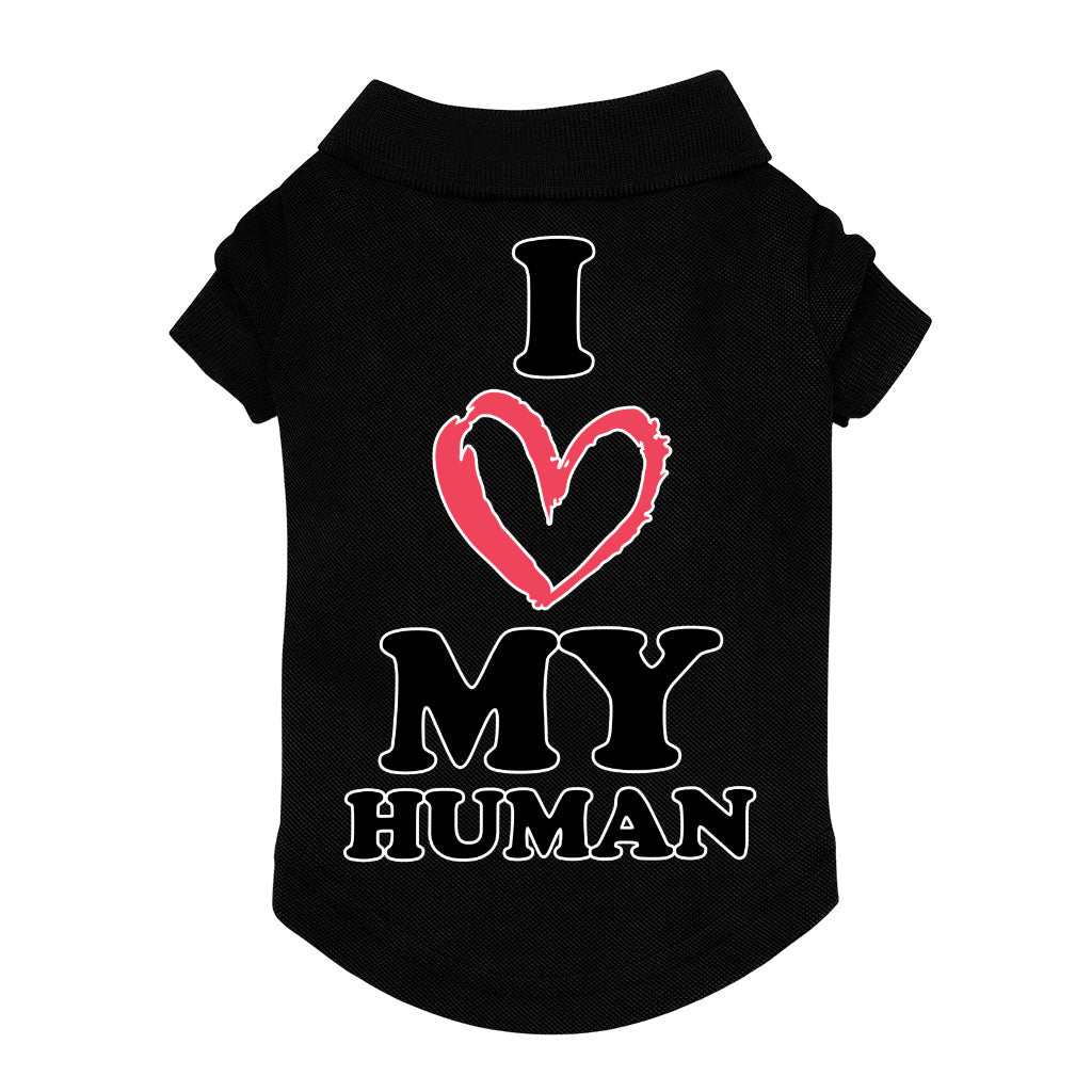 I Love My Human Dog Polo Shirt - Text Design Dog T-Shirt - Heart Dog Clothing