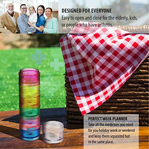 2 Pack Rainbow 7 Day Stackable Pill Organizer case Tower Box Medicine Planner Small case (Seven Day Weekly Travel Container) Medication, Vitamin Holder Organizer Pillbox Dispenser. Daily Organizers
