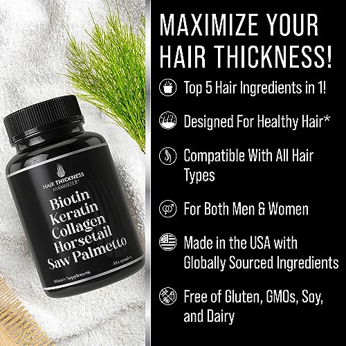 Biotin + Keratin + Collagen + Horsetail + Saw Palmetto. Advanced 5-in-1 Hair Growth Supplement for Women and Men. Hair Vitamins, DHT Blocker Pills. Capsules for Thinning Hair with Biotin 5000mcg