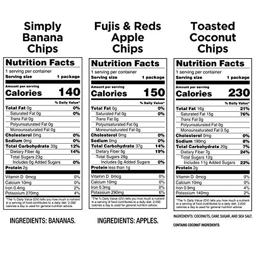 Bare Baked Crunchy Apple Chips, Banana Chips, and Coconut Chips, Variety Pack, Gluten Free, 6 Count