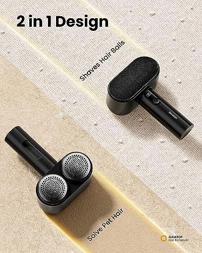 GAIATOP Fabric Shaver, Larger Rechargeable Lint Remover, Electric Lint Shaver with LED Display and Double Head with 6-Blades, 3-Speeds Remove Fuzz for Clothes, Furniture, Sweater, Pills, Couch, Black