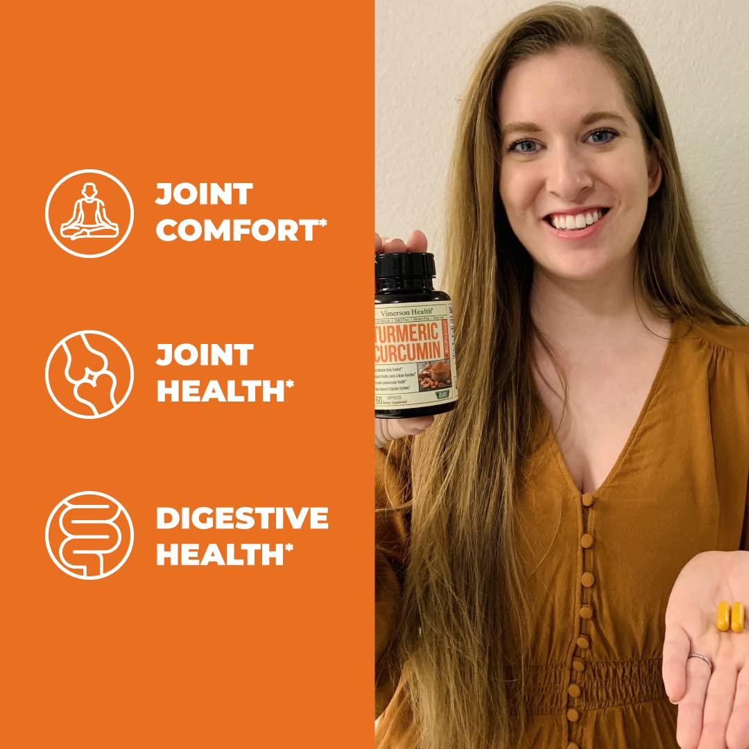 Turmeric Curcumin & Black Pepper Extract. High Absorption Joint Support Supplement with Bioperine. 95% Curcuminoids. Antioxidant Turmeric Supplement for Inflammation Balance & Immune Support. 60 Caps
