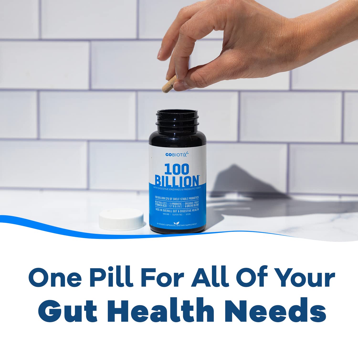 GOBIOTIX 100 Billion | Probiotics, Prebiotics & Digestive Enzymes Blend | High Potency with 100 Billion CFU | Enhanced with Organic Fruit & Organic Greens Blend | Vegan, Non-GMO | USA Made โ 30 Caps