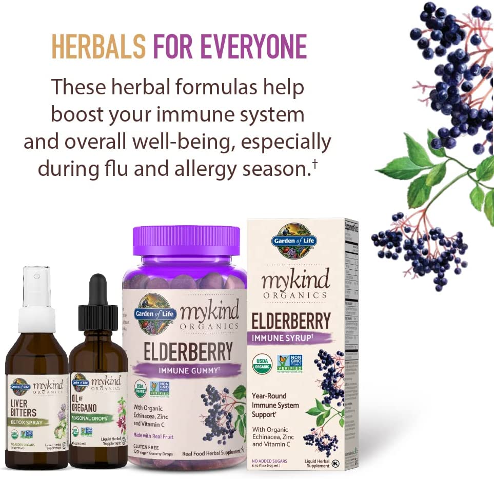 Garden of Life mykind Organics Elderberry Gummies for Adults & Kids - Immune Support Supplement with Organic Fruit, Herbal Blend, Elderberry, Echinacea, Zinc, Vitamin C, 120 Vegan Gluten Free Gummies