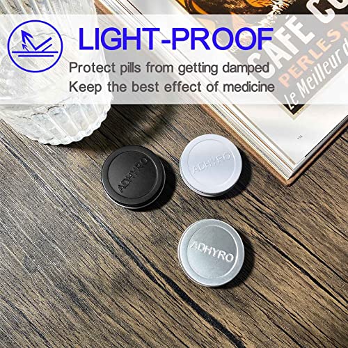 (Clear) ADHYRO Small Pill Case for Purse(3 Pack), Aluminum Portable Pill Box, Single Mini Pill Box Twist On and Off to Hold Vitamins, Fish Oils (Black Silver White)