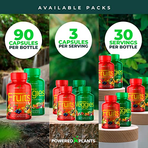 POWERED X PLANTS Fruits & Veggies Capsules - Natural Superfood Packed with Vitamins & Minerals - Fruit & Vegetable Supplements for Adults Pack of 6, 90 Capsules Each