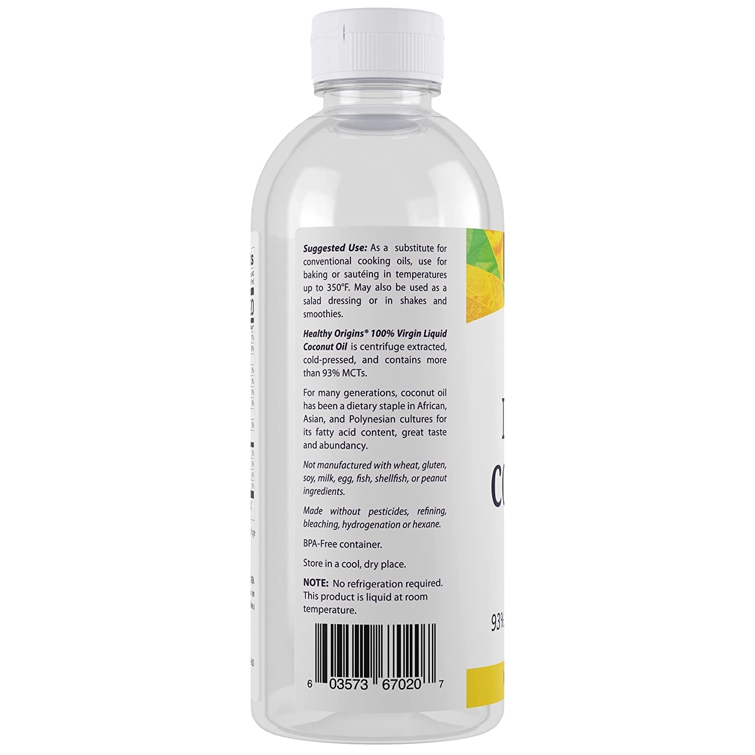 Healthy Origins Liquid Coconut Oil (93% MCT's, Cold Pressed, Centrifuge Extracted, 100% Virgin, Vegan, Non-GMO, Gluten Free, Cooking Oil), 20 Ounce