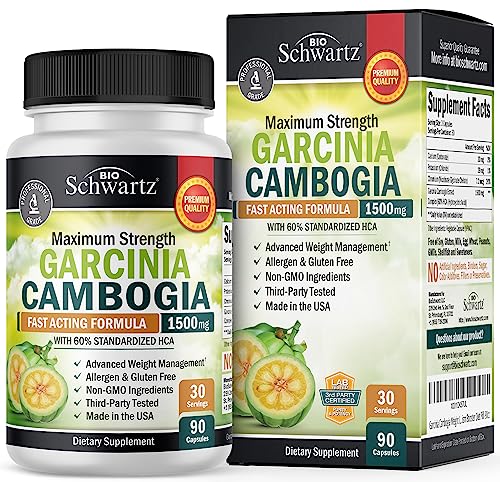 Garcinia Cambogia Weight Loss Pills - 1500mg HCA Pure Extract - Fast Acting Appetite Suppressant - Fat Burner for Women and Men to Help Lose Weight - Carb Blocker Metabolism Diet Pill - 90 Capsules