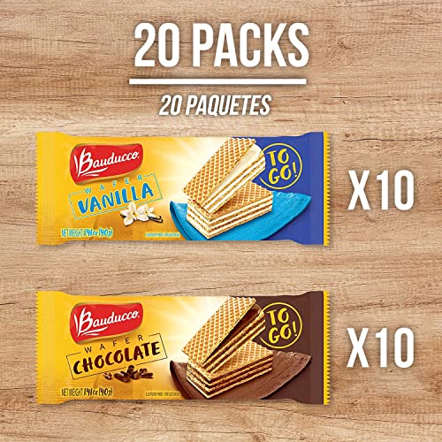 Bauducco Chocolate & Vanilla Wafer Cookies - Convenient Single Serve Wafer Cookies With 3 Layers of Cream - Delicious Sweet Snack on the go or Dessert 28.2oz (Pack of 20)