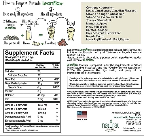 Leonflax, 100% Authentic Canadian Flax Seed, All-Natural, High Fiber Content, Dietary Supplement to Improve Your Digestive Health, 18 Oz, Bag, Natural Health Corporation (Pack of 3)