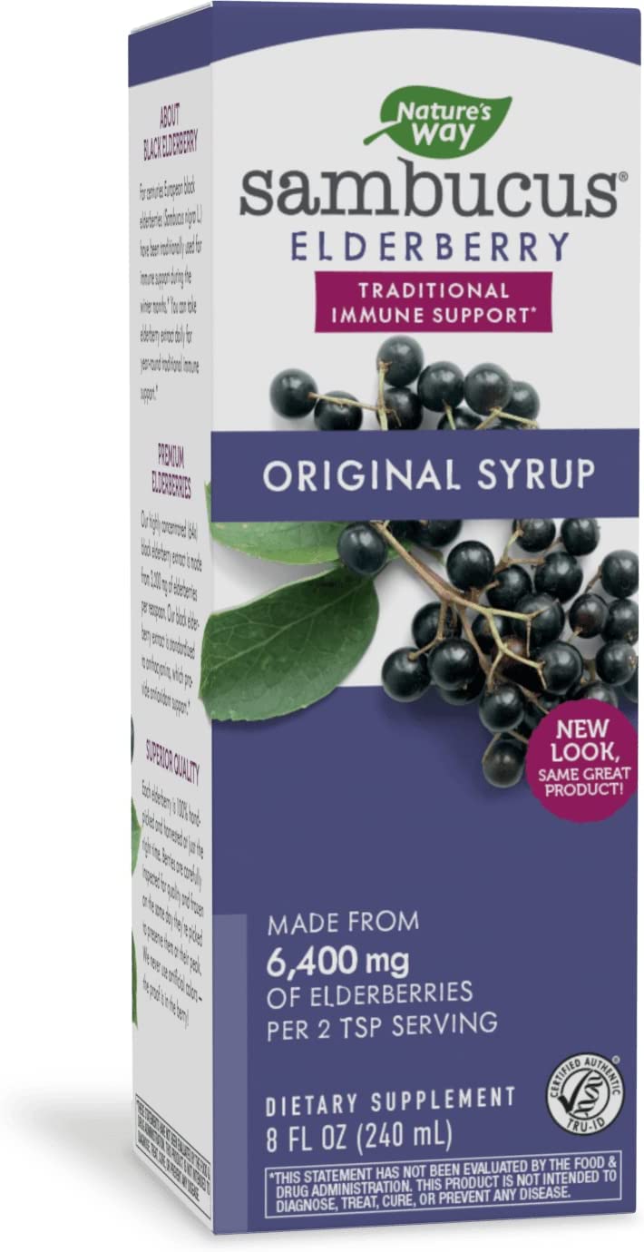Nature’s Way Sambucus Original Elderberry Syrup, Black Elderberry Extract, Traditional Immune Support*, Delicious Berry Flavor, 8 Fl Oz.