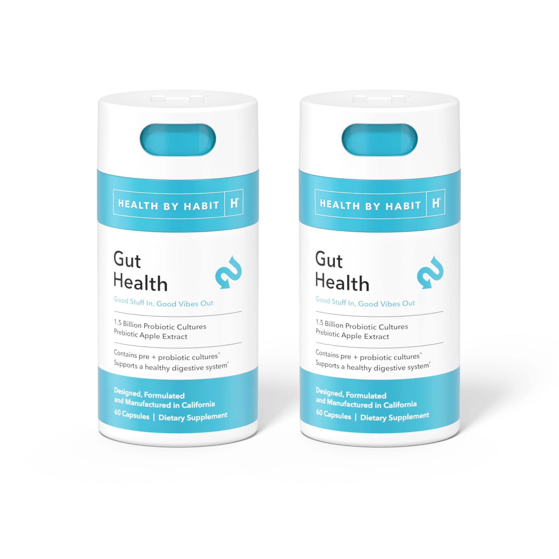 Health By Habit Gut Health Supplement 2 Pack (120 Capsules) - Contains 1.5 Billion probiotic Cultures, Prebiotic Apple Extract, Healthy Digestive System, Non-GMO, Sugar Free (2 Pack)