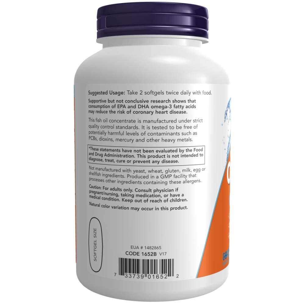 NOW Supplements, Omega-3 180 EPA / 120 DHA, Molecularly Distilled, Cardiovascular Support*, 200 Softgels