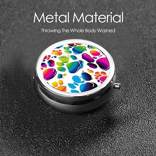 Round Pill Box Colorful Dog Paw Print Cute Small Pill Case 3 Compartment Pillbox for Purse Pocket Portable Pill Container Holder to Hold Vitamins Medication Fish Oil and Supplements