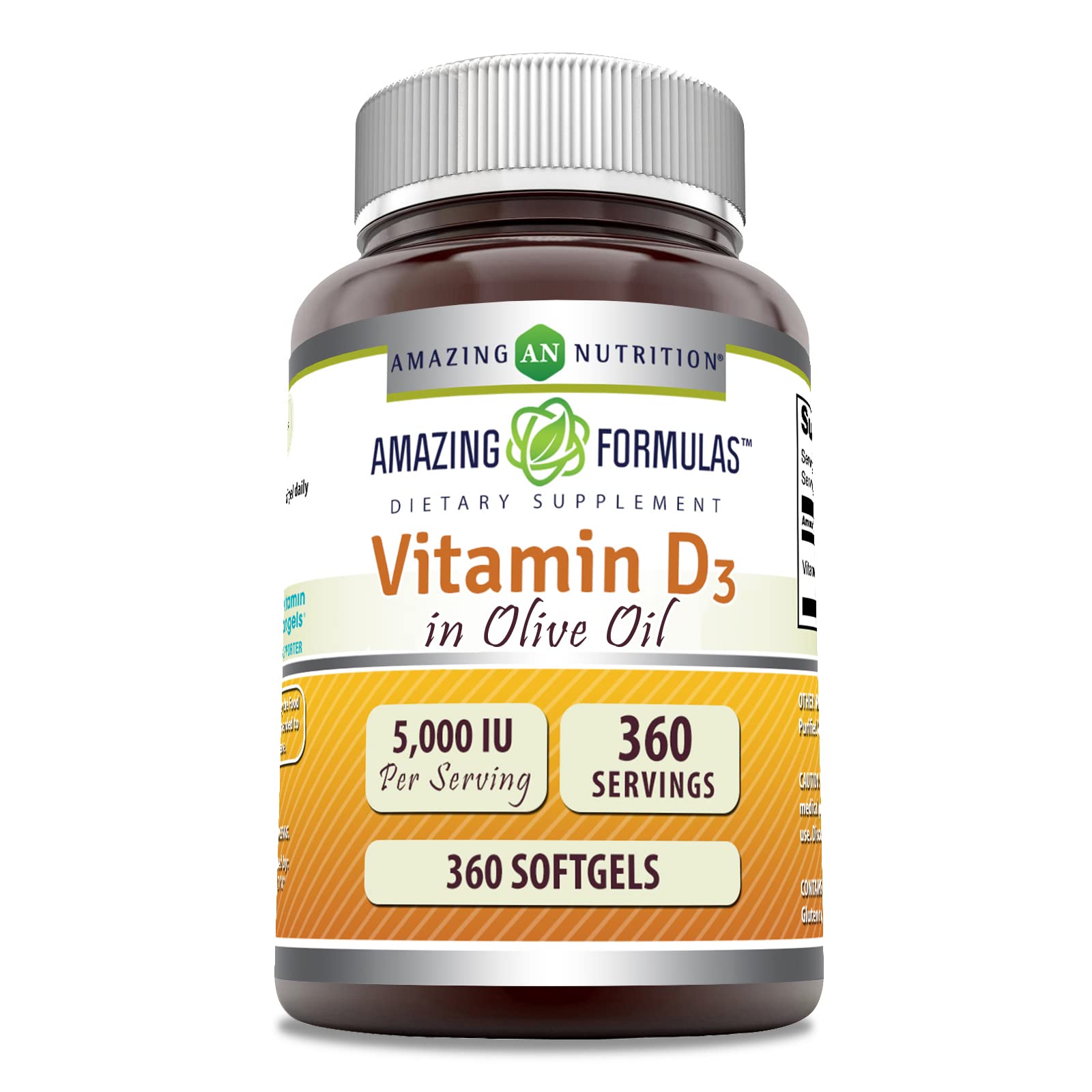 Amazing Formulas Vitamin D3 with Olive Oil 5000 IU 360 Softgels Supplement | Non-GMO | Gluten Free | Made in USA