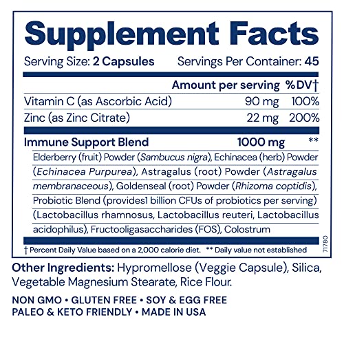 BodyHealth Immune Defense, Immune Support (90 Capsules), Elderberry with Zinc and Vitamin C for Adults, Immunity Boost with Echinacea, Astragalus and Probiotics