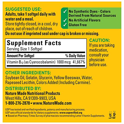 Nature Made Vitamin B12 1000 mcg, Dietary Supplement for Energy Metabolism Support, 150 Softgels, 150 Day Supply