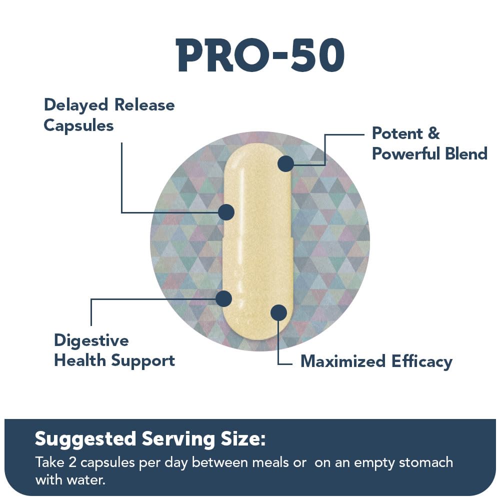 Vitamin Bounty Pro-50 Probiotics - 13 Probiotic Strains, Gut Health, Digestive Health, Probiotic for Women and Men, Delayed Release Capsule with Prebiotic Greens - 60 Capsules