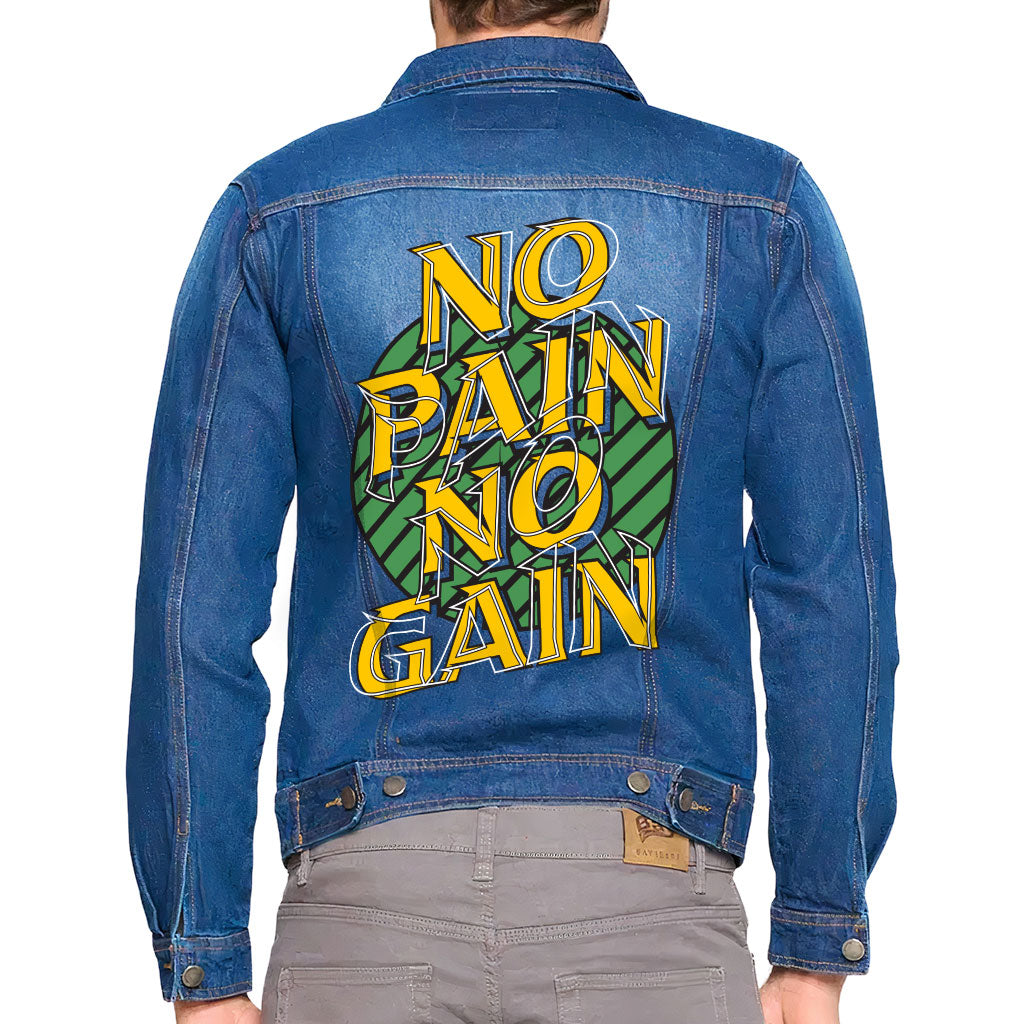No Pain No Gain Dark Washed Men's Denim Jacket - Trendy Denim Jacket - Best Design Jacket for Men