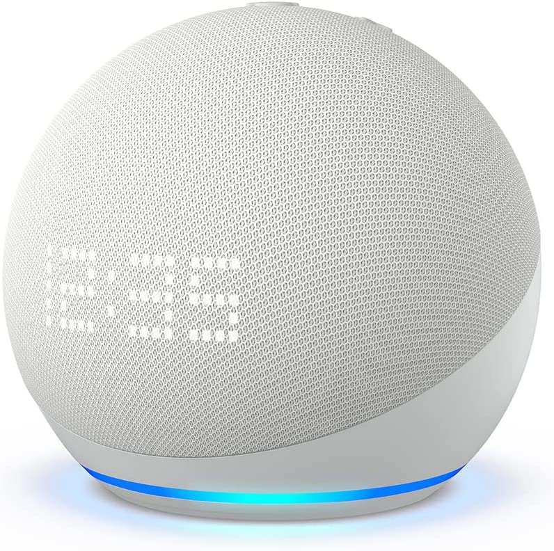 Echo Dot (5th Gen, 2022 release) with clock | Smart speaker with clock and Alexa | Glacier White