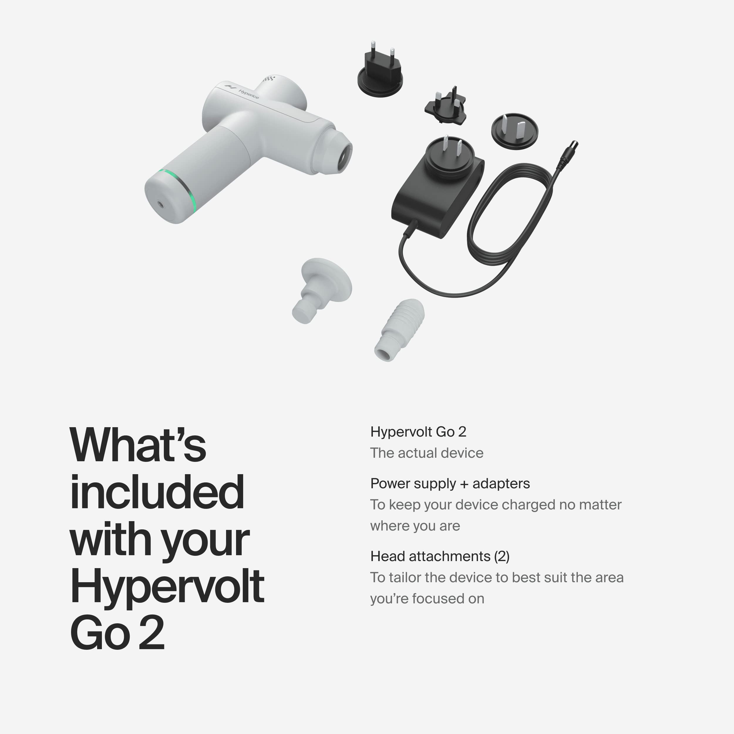 Hypervolt Go 2 - Featuring Quiet Glide Technology - Handheld Percussion Massage Gun | 3 Speeds, 2 Interchangeable Heads | Helps Relieve Sore Muscles and Stiffness