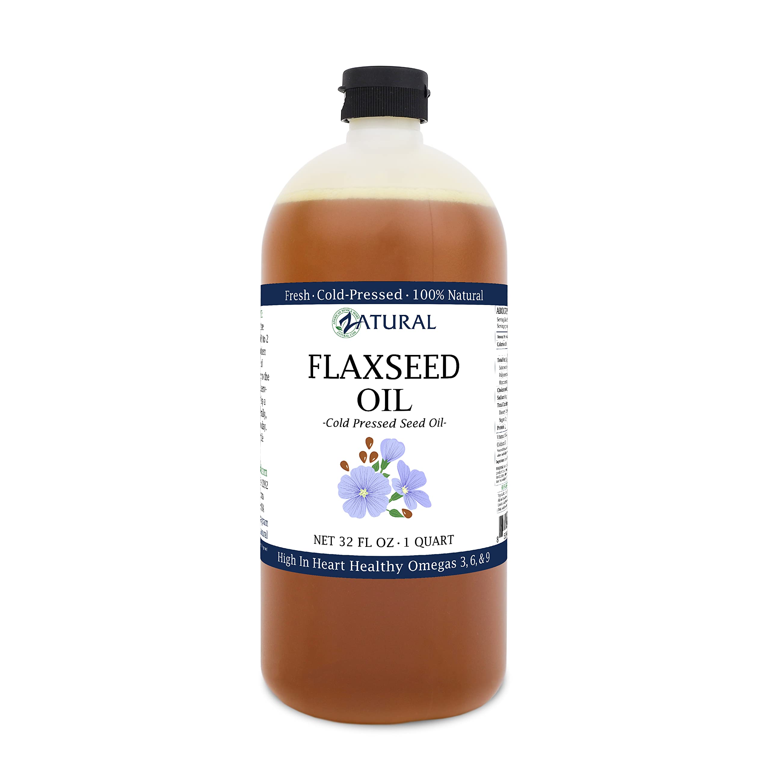 Zatural Flaxseed Oil - 100% Pure Flax Seed Oil - 0 Additives - 0 Fillers - Cold Pressed - Unrefined, 32 Oz