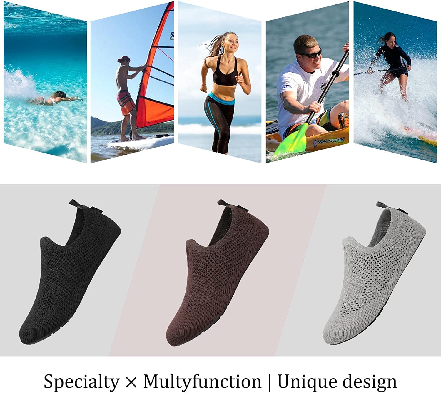SAGUARO Women Aqua Socks Men Slip-On Barfoot Water Shoes Quick-Dry Non-Slip Swimming Socks Outdoor Beach Water Sports