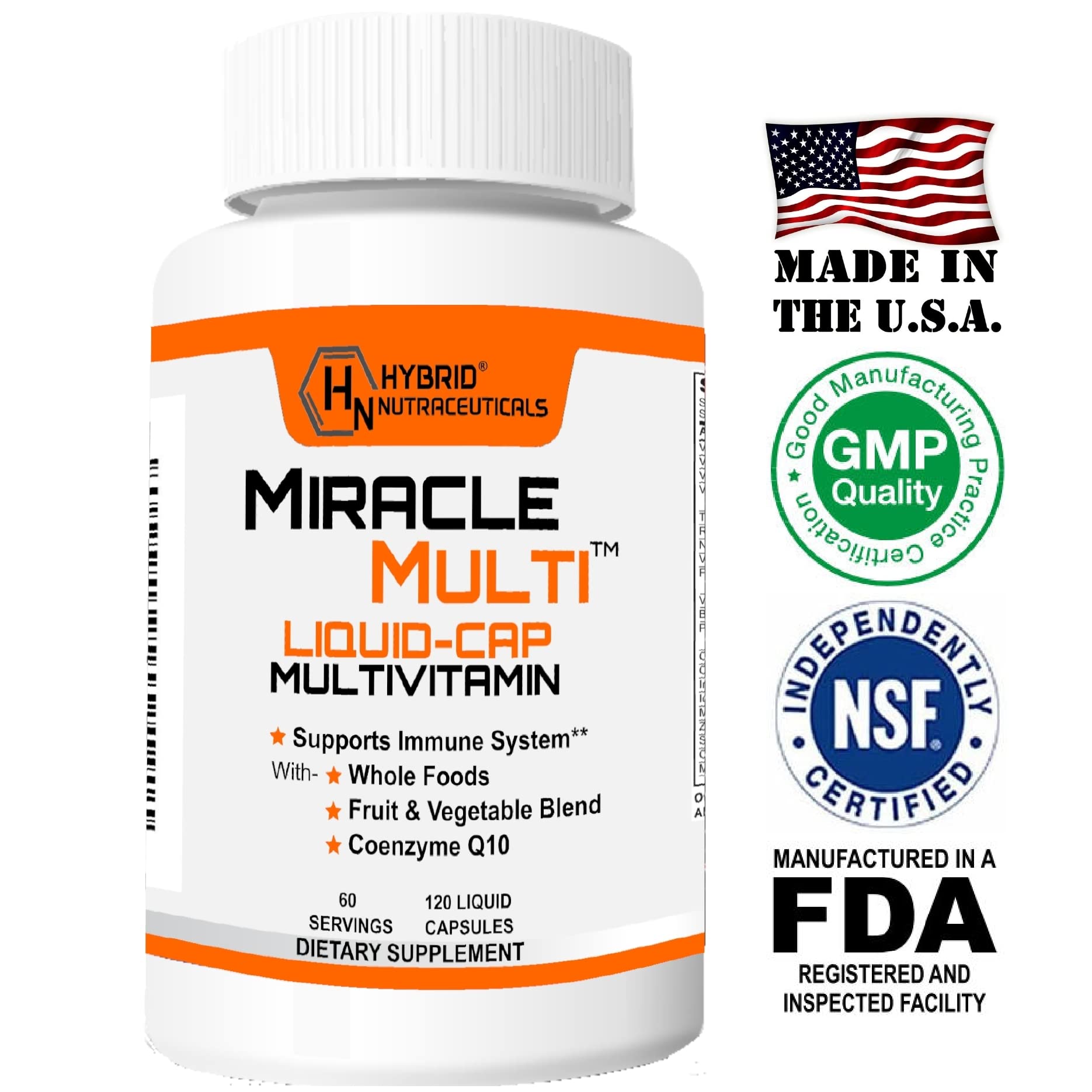 MiracleMulti Liquid Multivitamin Capsules for Men & Women - Complete Whole Food Blend Daily Vitamin & Mineral Supplement with CoQ10, B12, 42 Superfood Enzyme - 120 Softgels