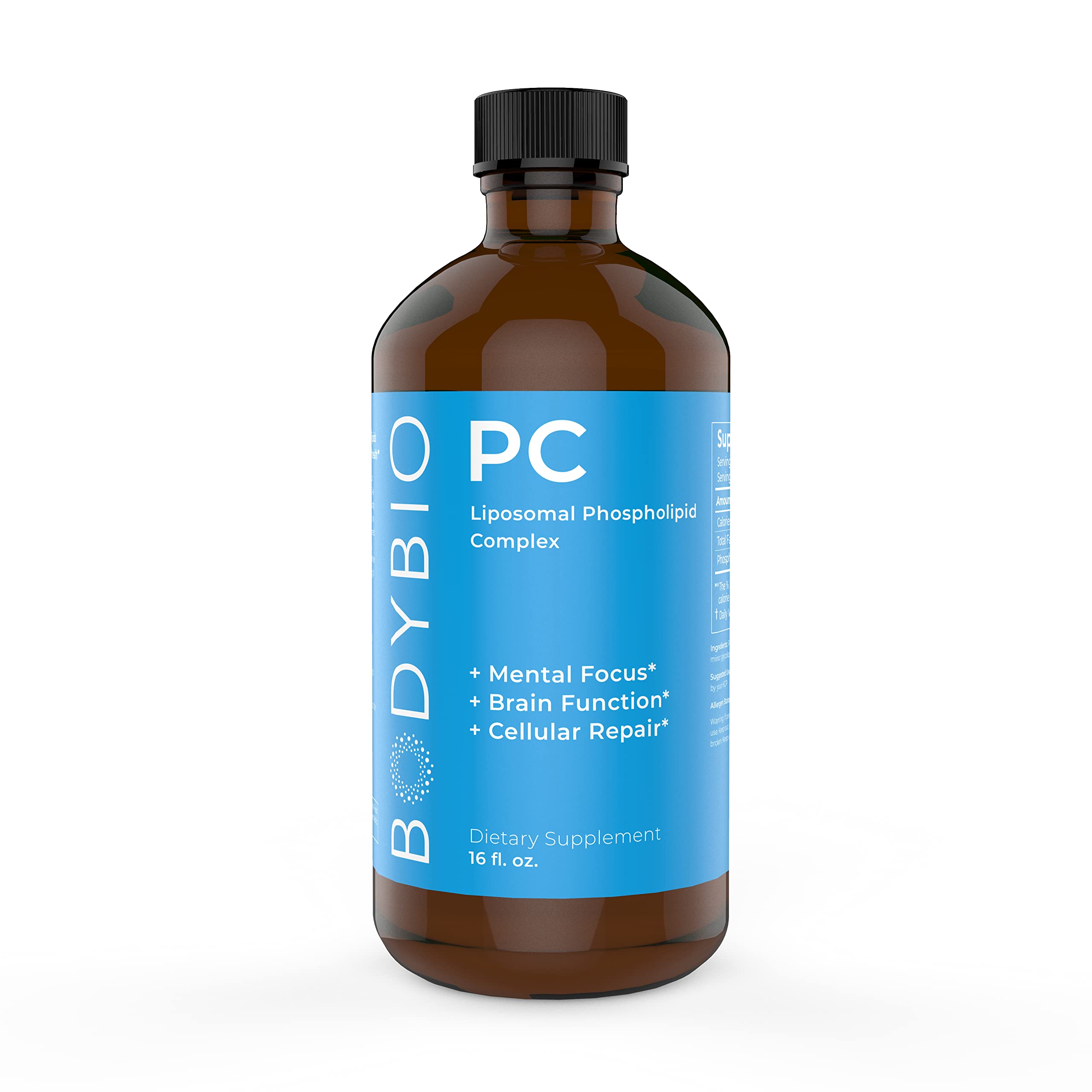 BodyBio Brain Supplement 16 oz - Pure Phospholipid Complex for Healthy Aging | Nootropics Booster | Enhance Focus, Memory, Cellular Repair Phosphatidylcholine for Increased Bioavailability