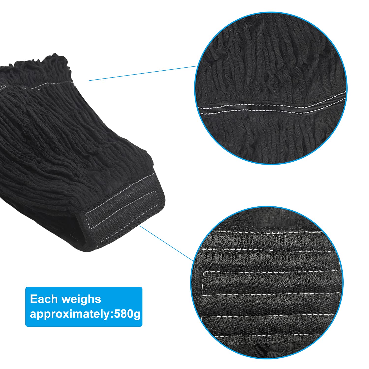 Mop Head Replacement Commercial Mop Head Cotton String Mop Replacement Head,6 Inch Heavy Duty Mopheads, Wet Industrial Cleaning Mop Head for Home, Industrial and Commercial Use-Black-3pc