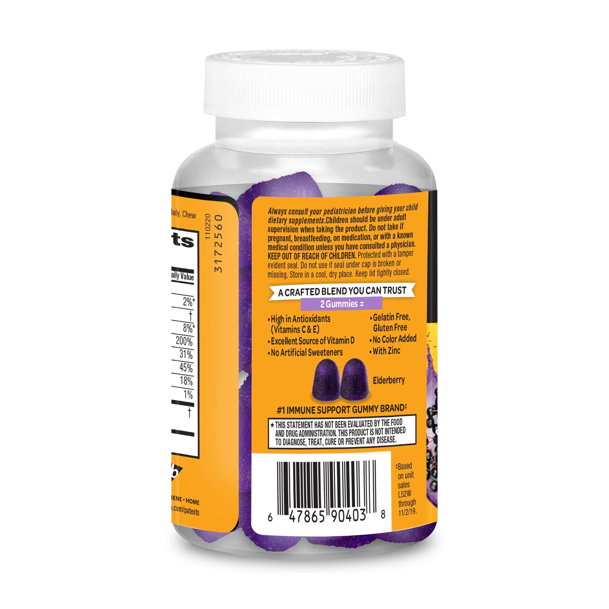 Airborne Elderberry + Zinc & Vitamin C Gummies For Adults, Immune Support Vitamin D & Zinc Gummies With Powerful Antioxidant Vitamins C D & E - 50 Gummies, Elderberry Flavor