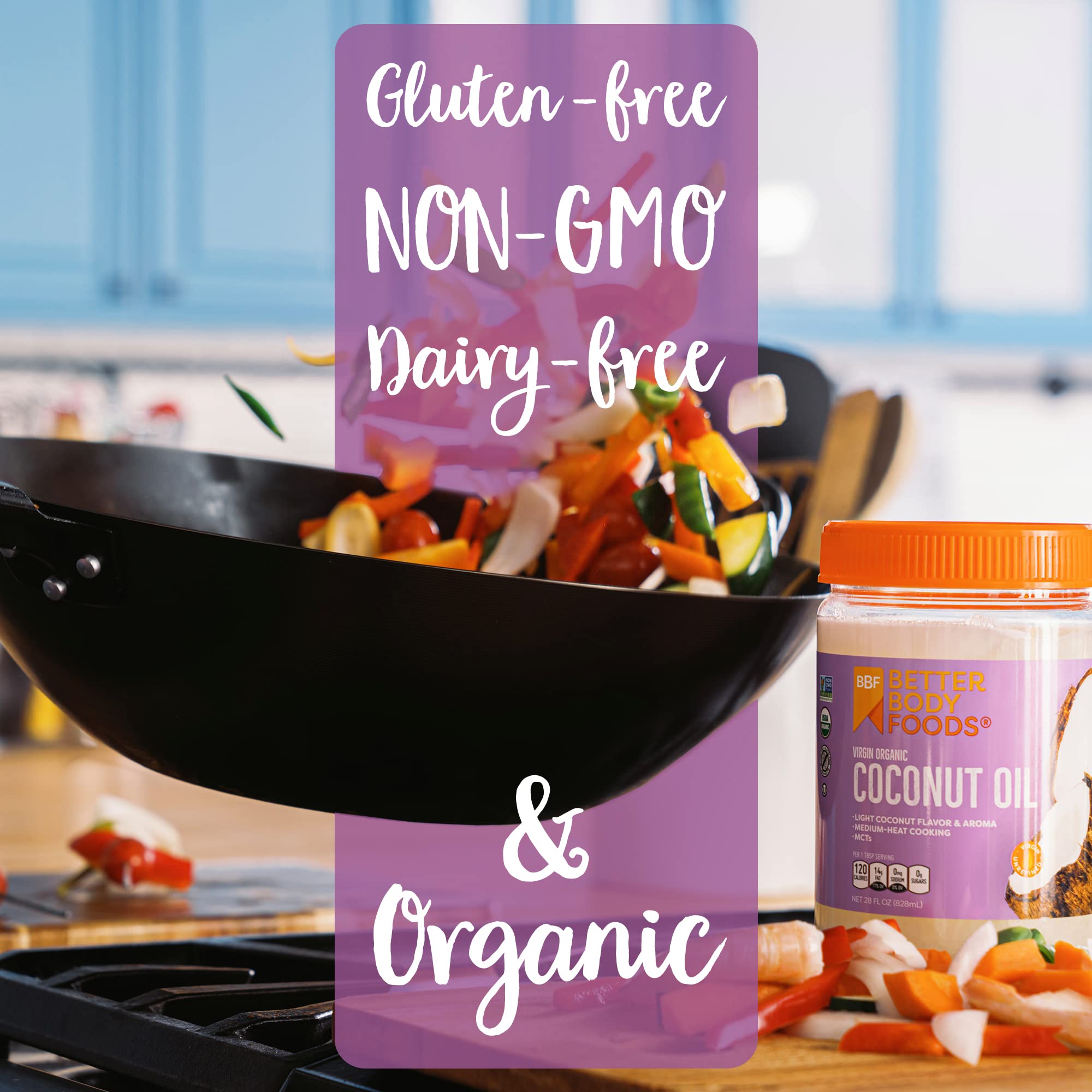 BetterBody Foods Organic Virgin Coconut Oil — Cold-Pressed and Unrefined Coconut Oil, Medium Temperature Cooking Oil, Great Alternative To Butter, Light Coconut Flavor and Aroma, 56 Ounce