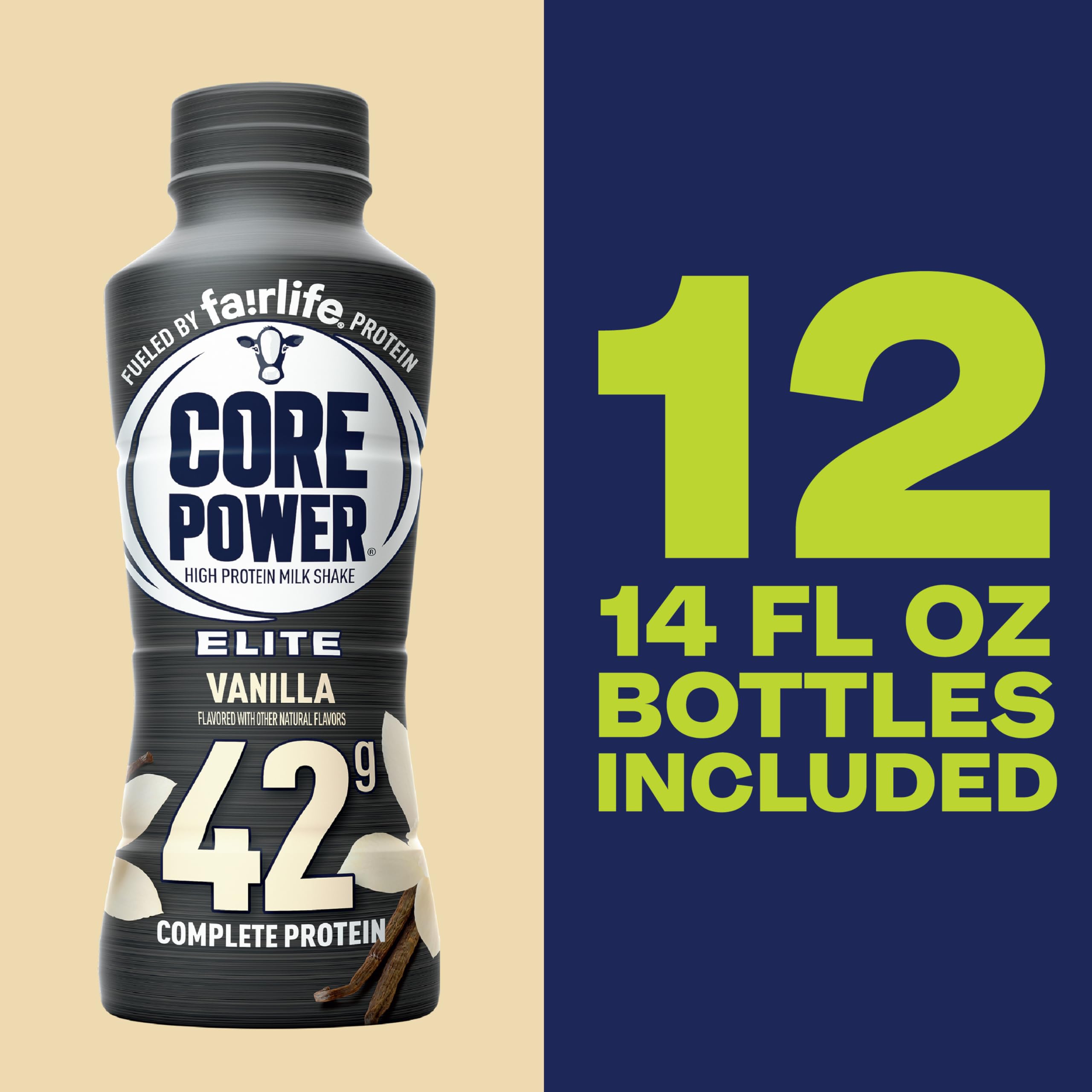 Core Power Fairlife Elite 42g High Protein Milk Shake, Ready To Drink for Workout Recovery, Vanilla, 14 Fl Oz (Pack of 12)