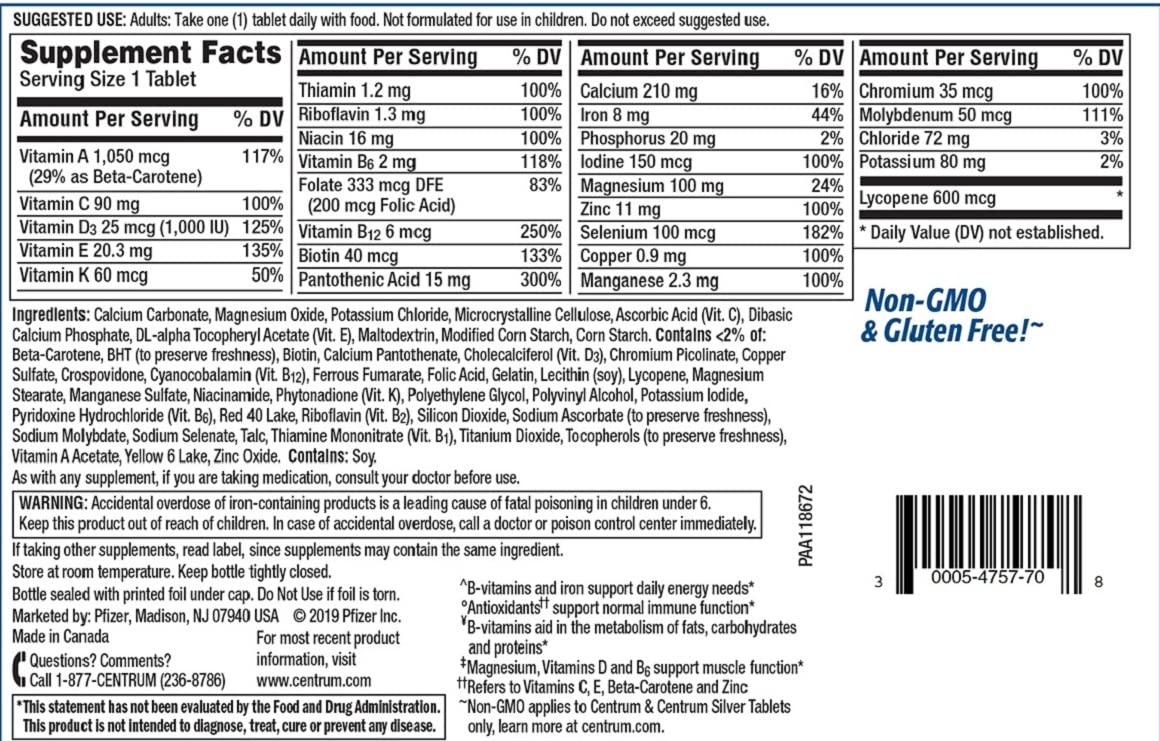 Centrum Multivitamin for Men, Multivitamin/Multimineral Supplement with Vitamin D3, B Vitamins and Antioxidants, Gluten Free, Non-GMO Ingredients - 250 Count