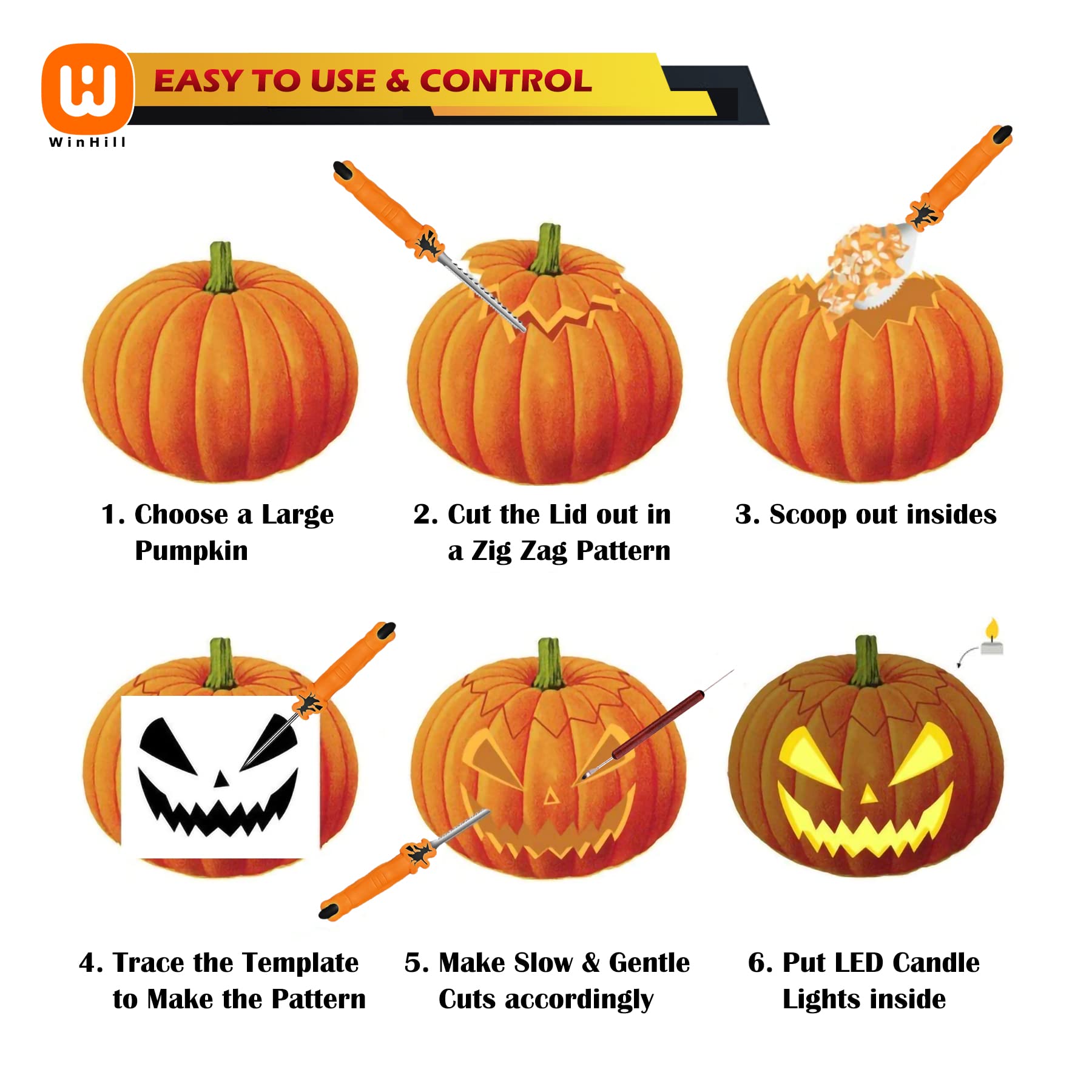 Pumpkin Carving Kit with Free Stencils & Witch Finger, 22 PCs Heavy Duty Stainless Steel Knife Professional Sculpting Tool Set for Kid Adult, in Carver Carrying Case Jack-O-Lantern Décoration