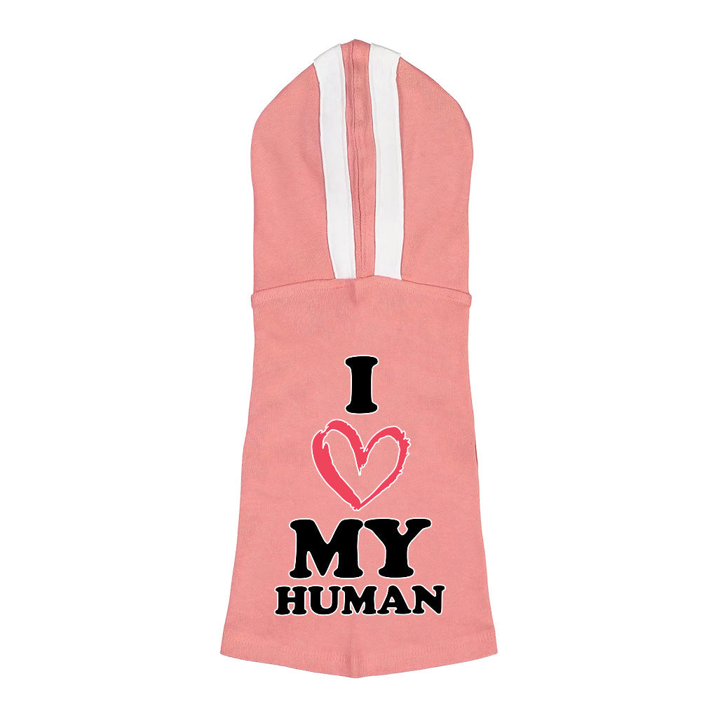 I Love My Human Dog Shirt with Hoodie - Text Design Dog Hoodie - Heart Dog Clothing