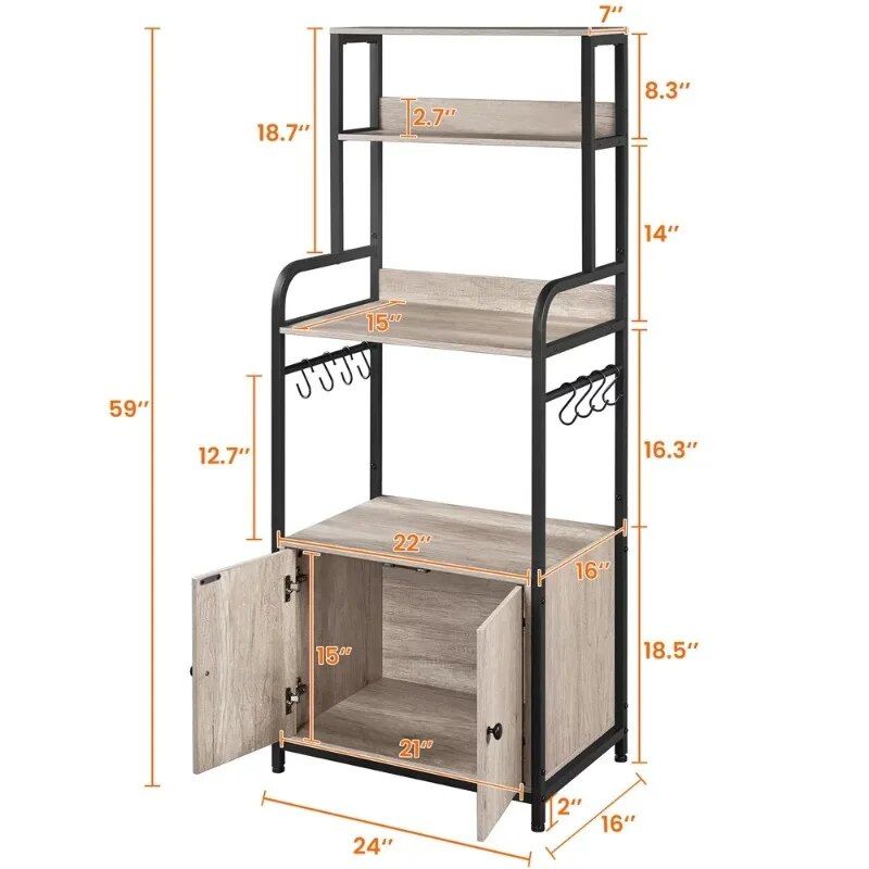 Gray Multipurpose Baker's Rack with Storage