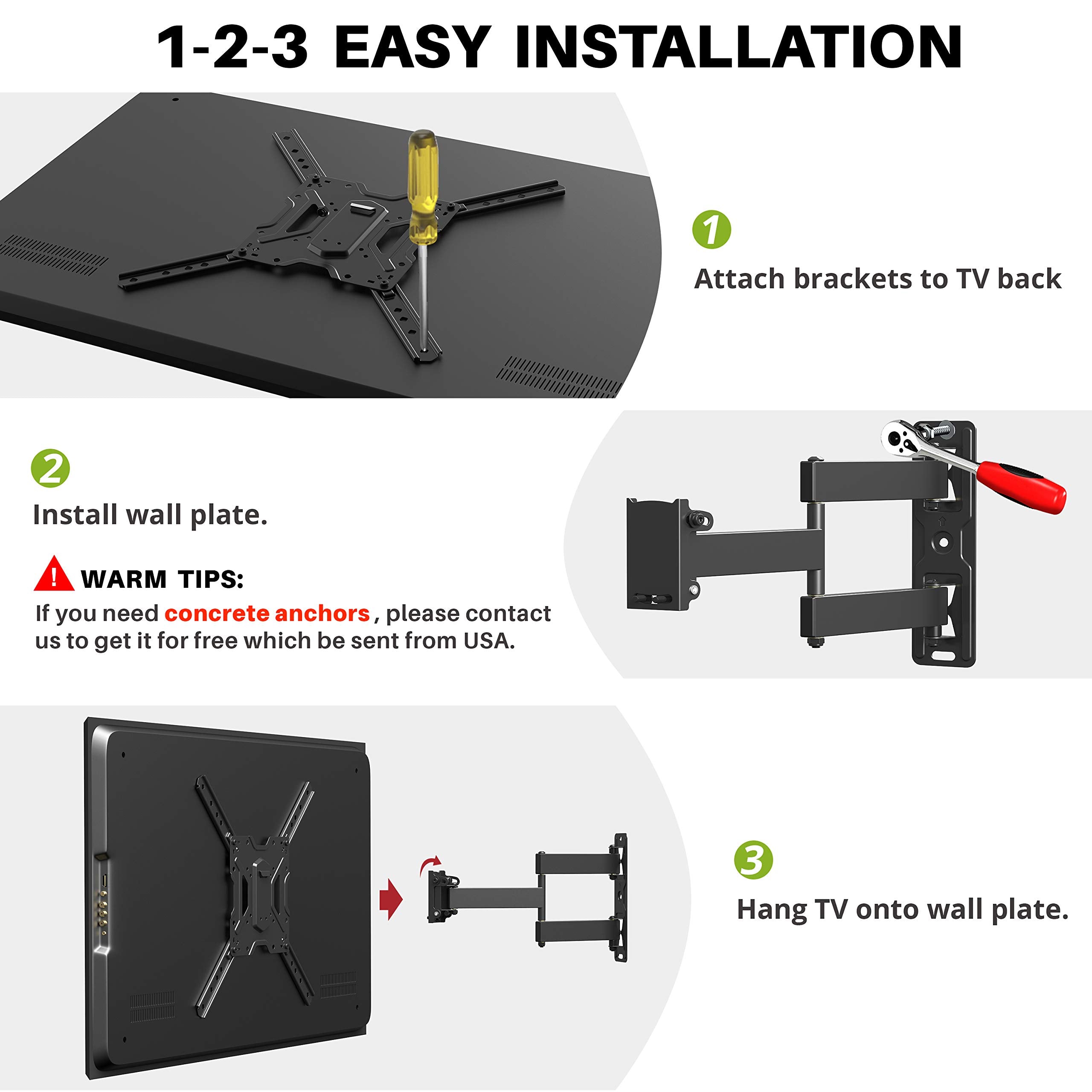 USX MOUNT Full Motion TV Wall Mount Swivel and Tilt for Most 26-55 Inch TVs, TV Mount Perfect Center Corner Design on Single Stud, Wall Mount TV Bracket Up to VESA 400x400mm and 77 lbs