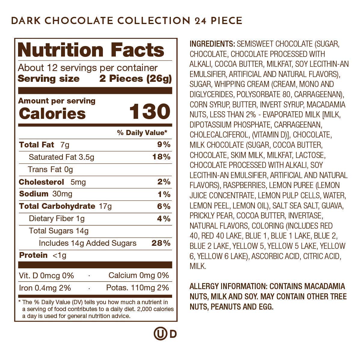Ethel M Chocolates 24 Piece Premium Dark Chocolate Collection Assortment Candy Gift Box - Specialty Dark Chocolate Truffle With Gourmet Filling