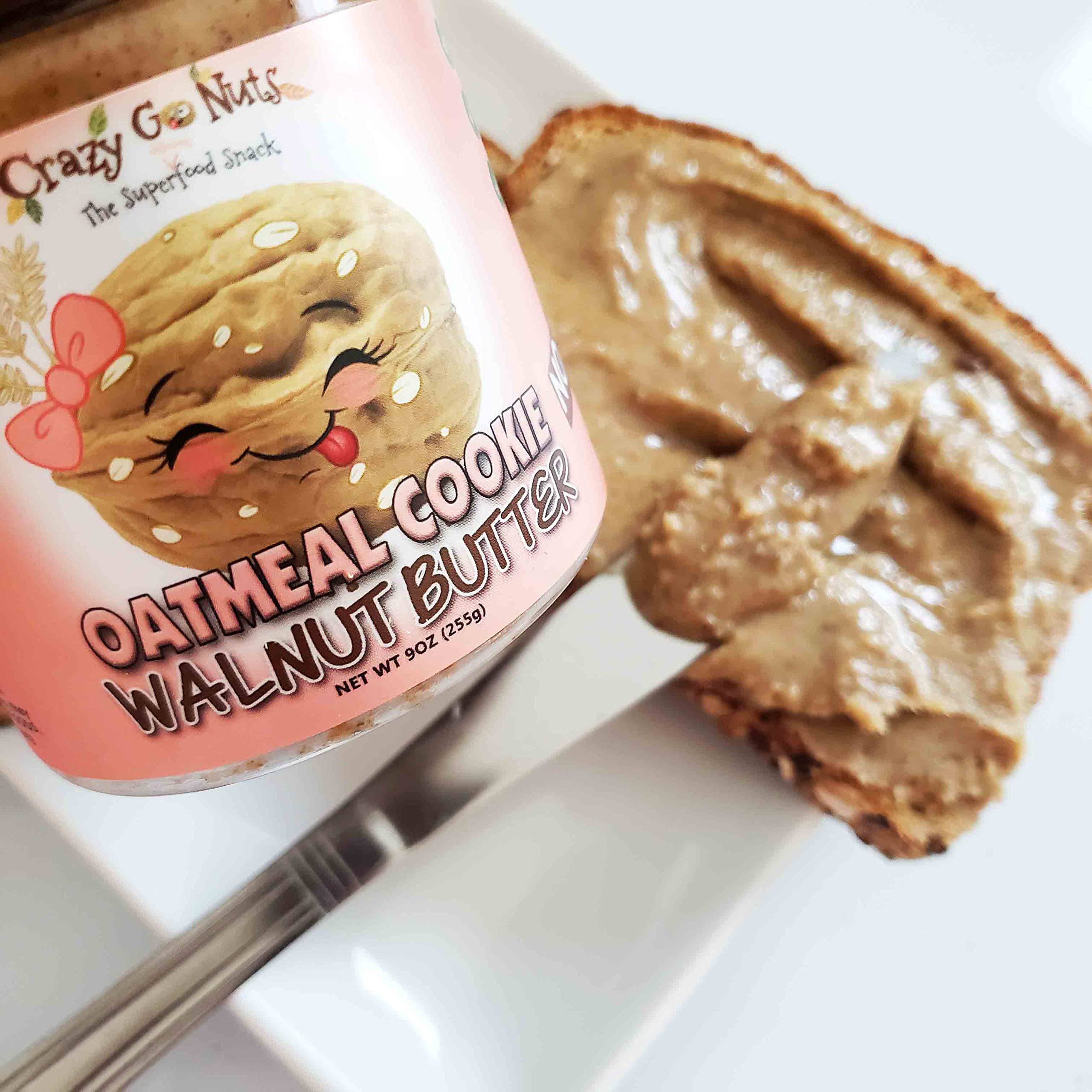 Crazy Go Nuts Walnut Butter - Oatmeal Cookie, 9 oz (1-Pack) - Healthy Snacks, Keto, Vegan, Low Carb, Gluten Free, Superfood - Natural, Non-GMO, ALA, Omega 3 Fatty Acids, Good Fats and Antioxidants