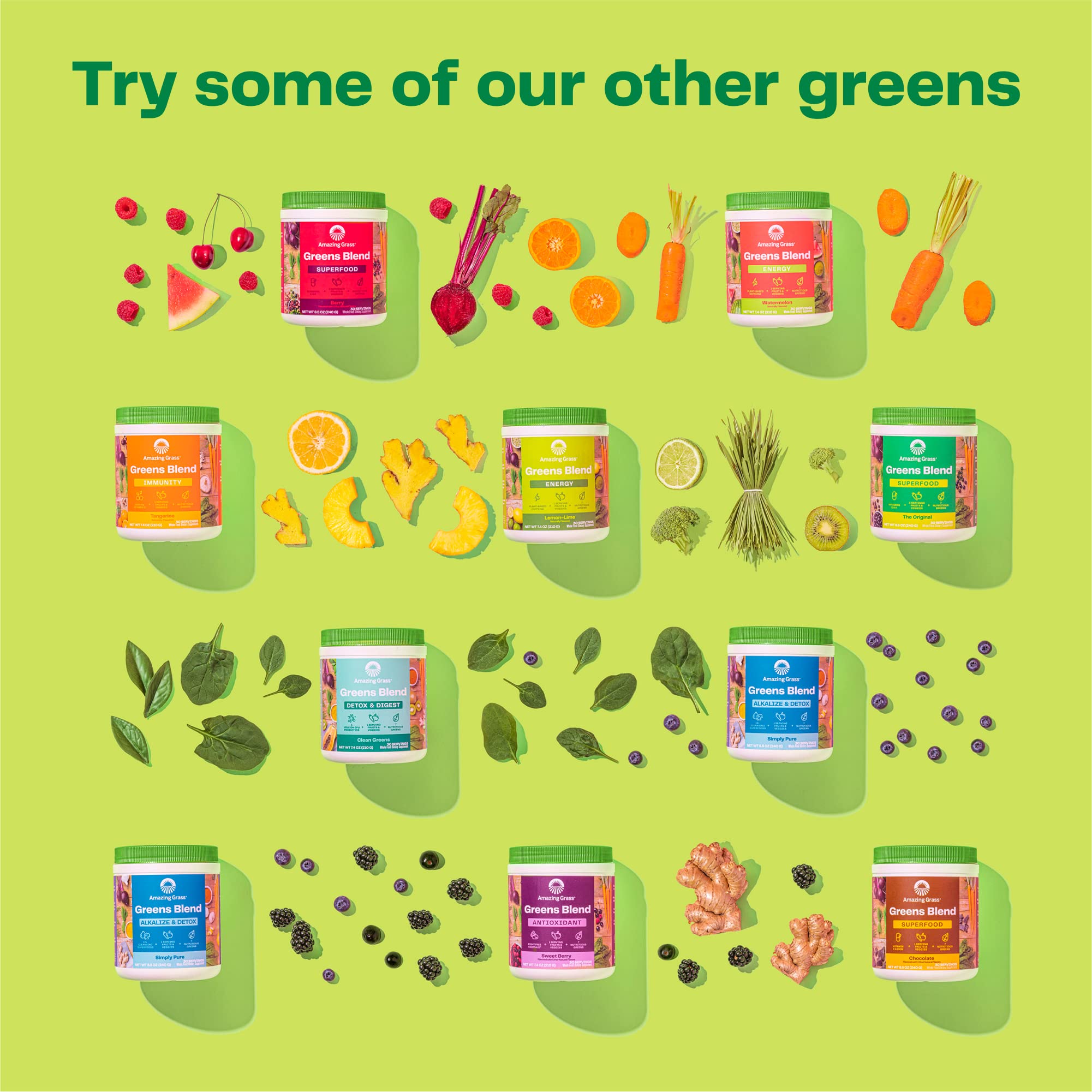 Amazing Grass Greens Blend Superfood: Super Greens Powder Smoothie Mix with Organic Spirulina, Chlorella, Beet Root Powder, Digestive Enzymes, Prebiotics & Probiotics, Berry, 30 Servings