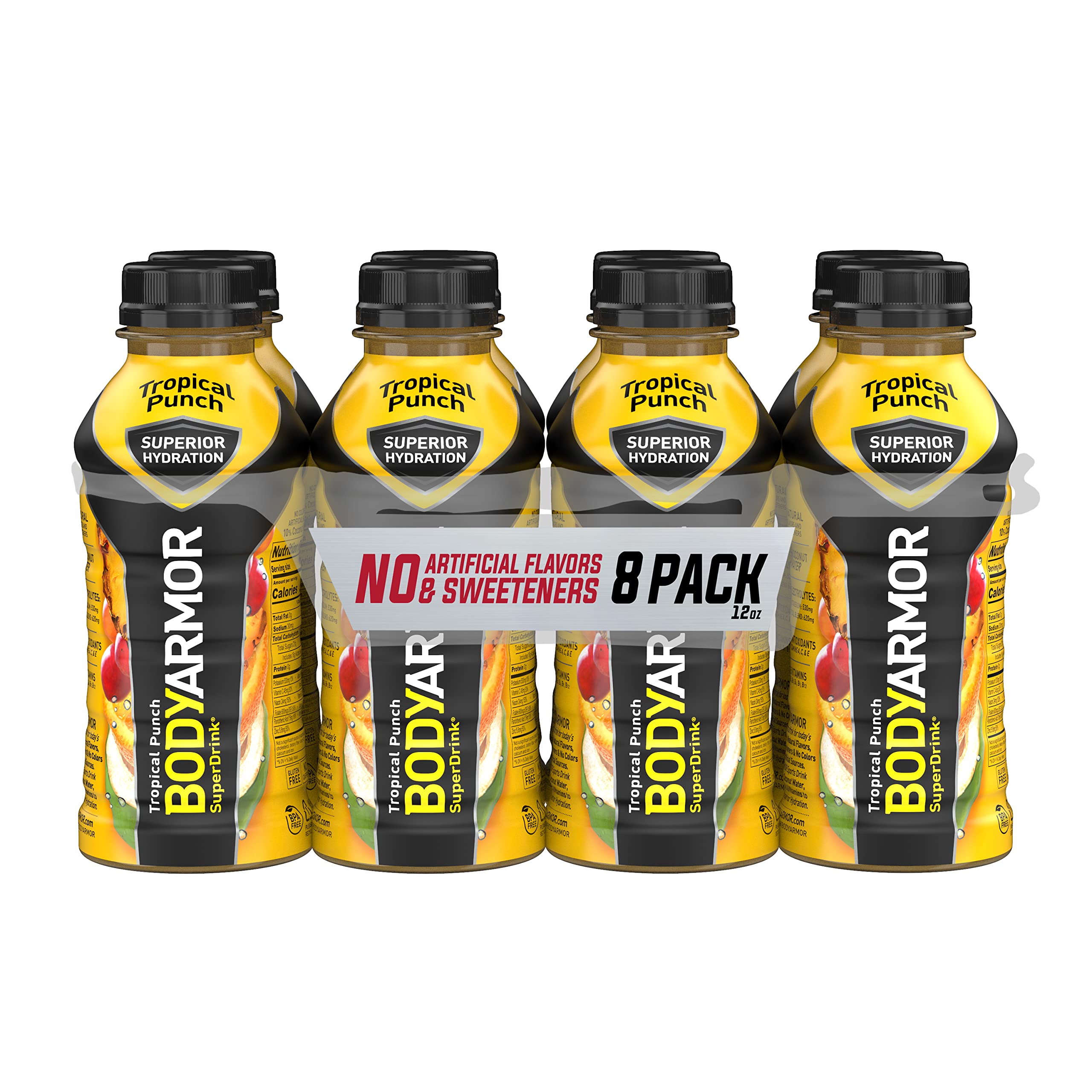 BODYARMOR Sports Drink Sports Beverage, Tropical Punch, Coconut Water Hydration, Natural Flavors With Vitamins, Potassium-Packed Electrolytes, Perfect For Athletes, 12 Fl Oz (Pack of 8)