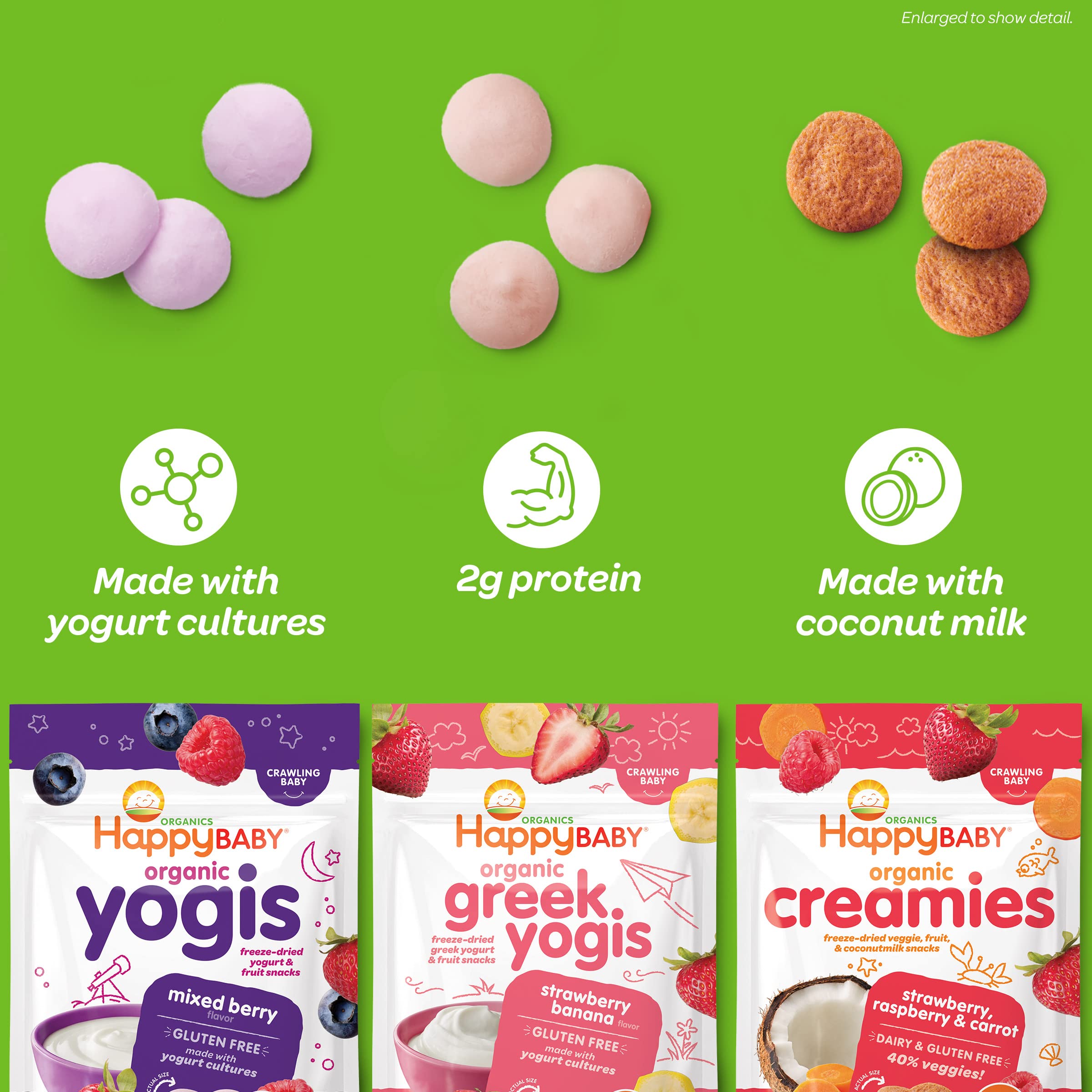 Happy Baby Organics Greek Yogis Freeze-Dried Greek Yogurt and Fruit Snacks, Strawberry Banana, 1 Ounce (Pack of 1) packaging may vary