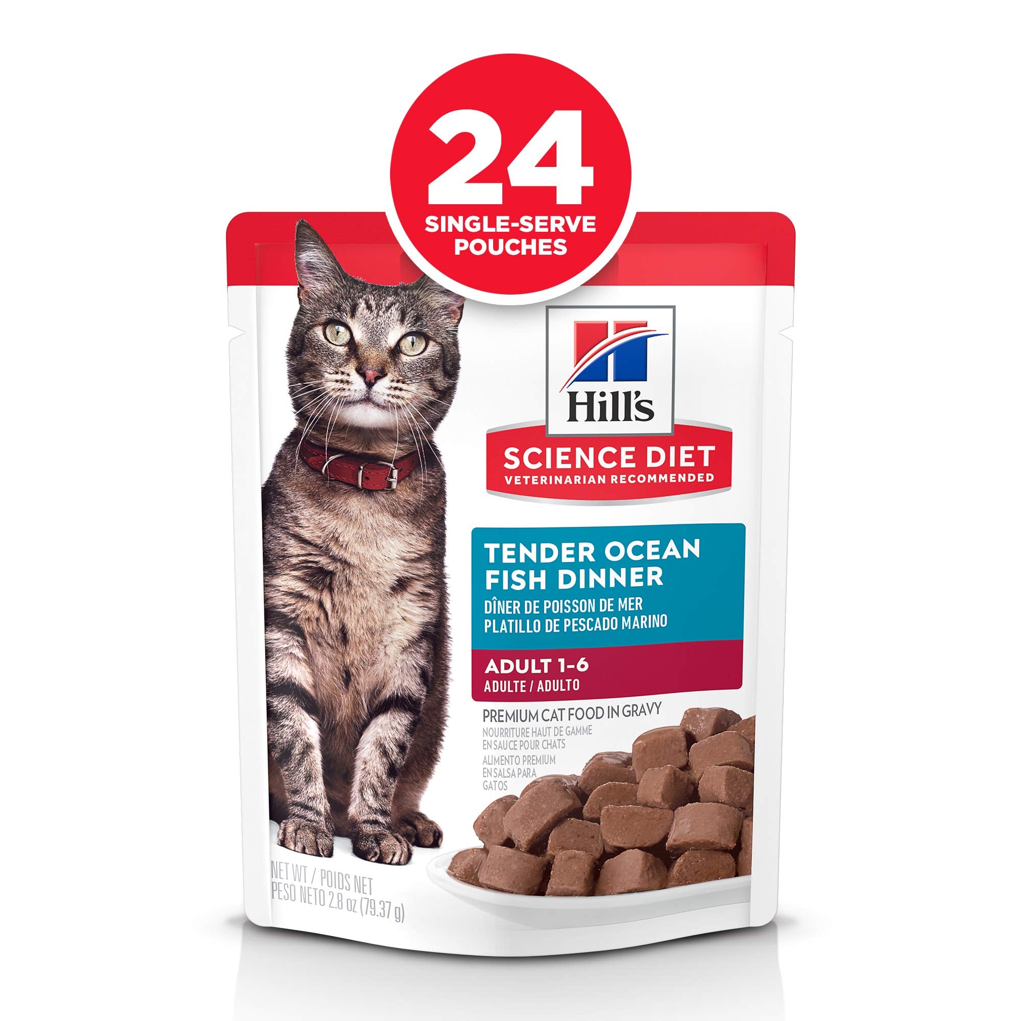 Hill's Science Diet Adult Wet Cat Food, Ocean Fish, 2.8 oz Pouch, 24-Pack
