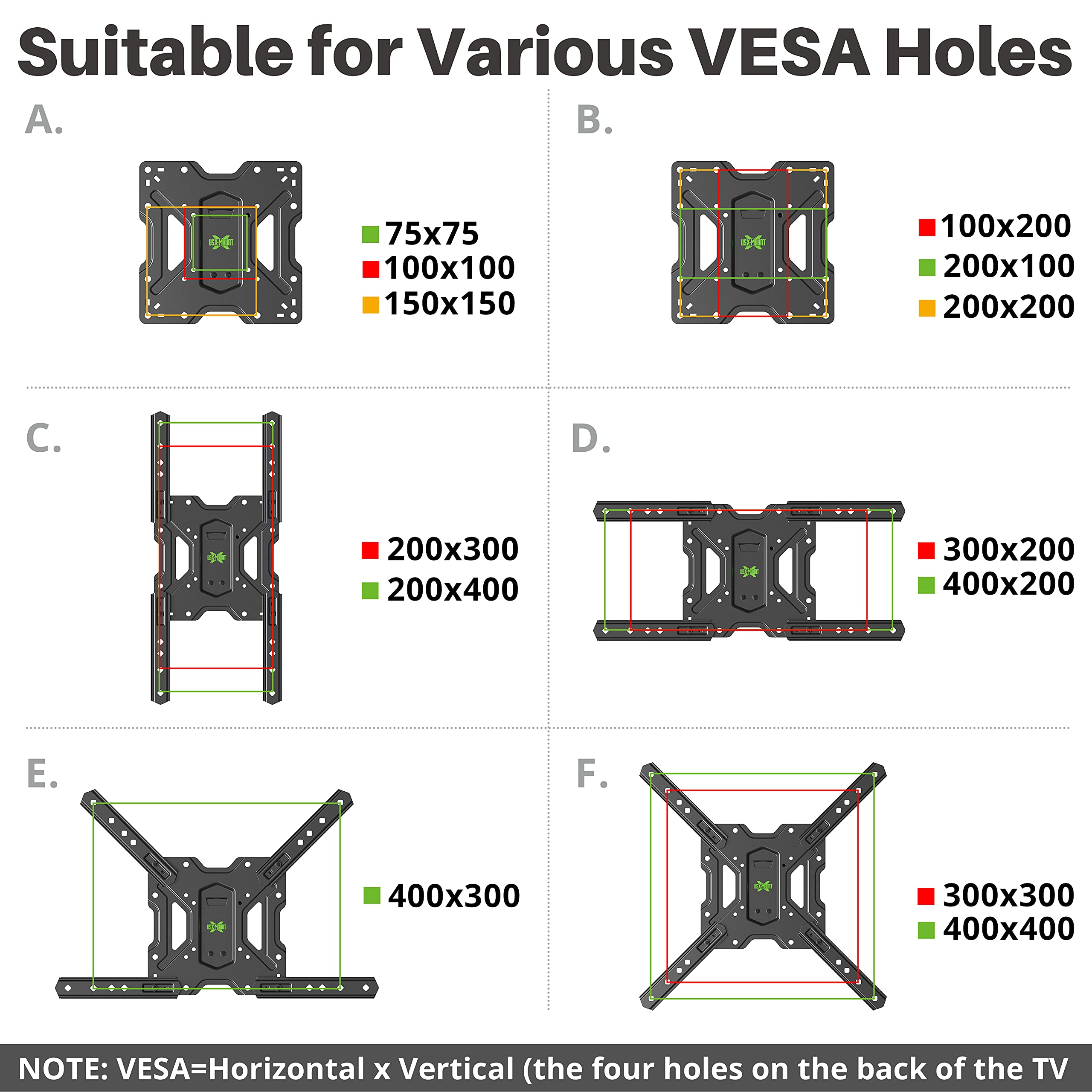 USX MOUNT Full Motion TV Wall Mount Swivel and Tilt for Most 26-55 Inch TVs, TV Mount Perfect Center Corner Design on Single Stud, Wall Mount TV Bracket Up to VESA 400x400mm and 77 lbs