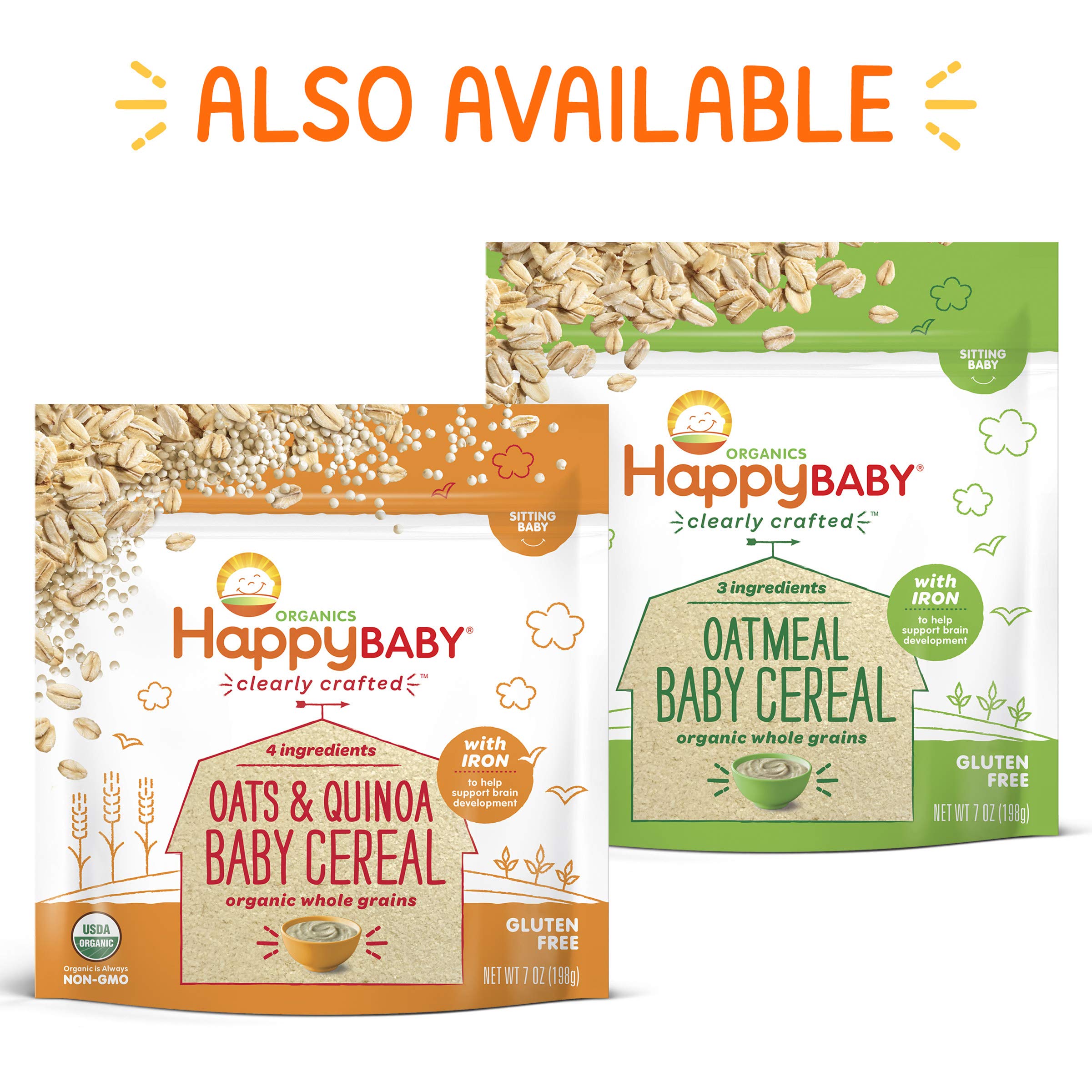 Happy Baby Organics Stage 2 Baby Food Pouches, Gluten Free, Vegan & Healthy Snack, Clearly Crafted Fruit & Veggie Puree, Pears, Kale & Spinach, 4 Ounces (Pack of 16)