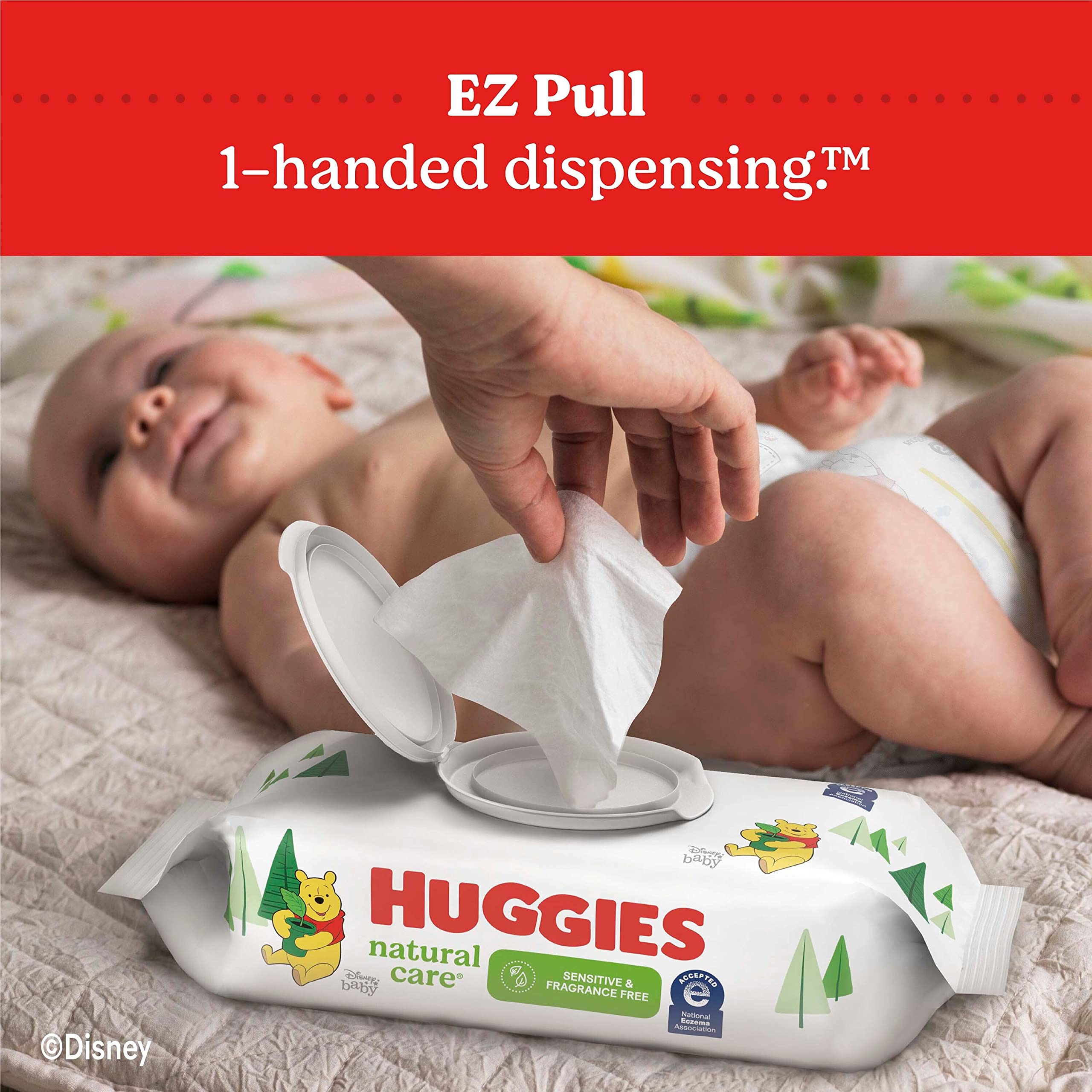 Sensitive Baby Wipes, Huggies Natural Care Baby Diaper Wipes, Unscented, Hypoallergenic, 48 Count (Pack of 6), 288 Wipes Total