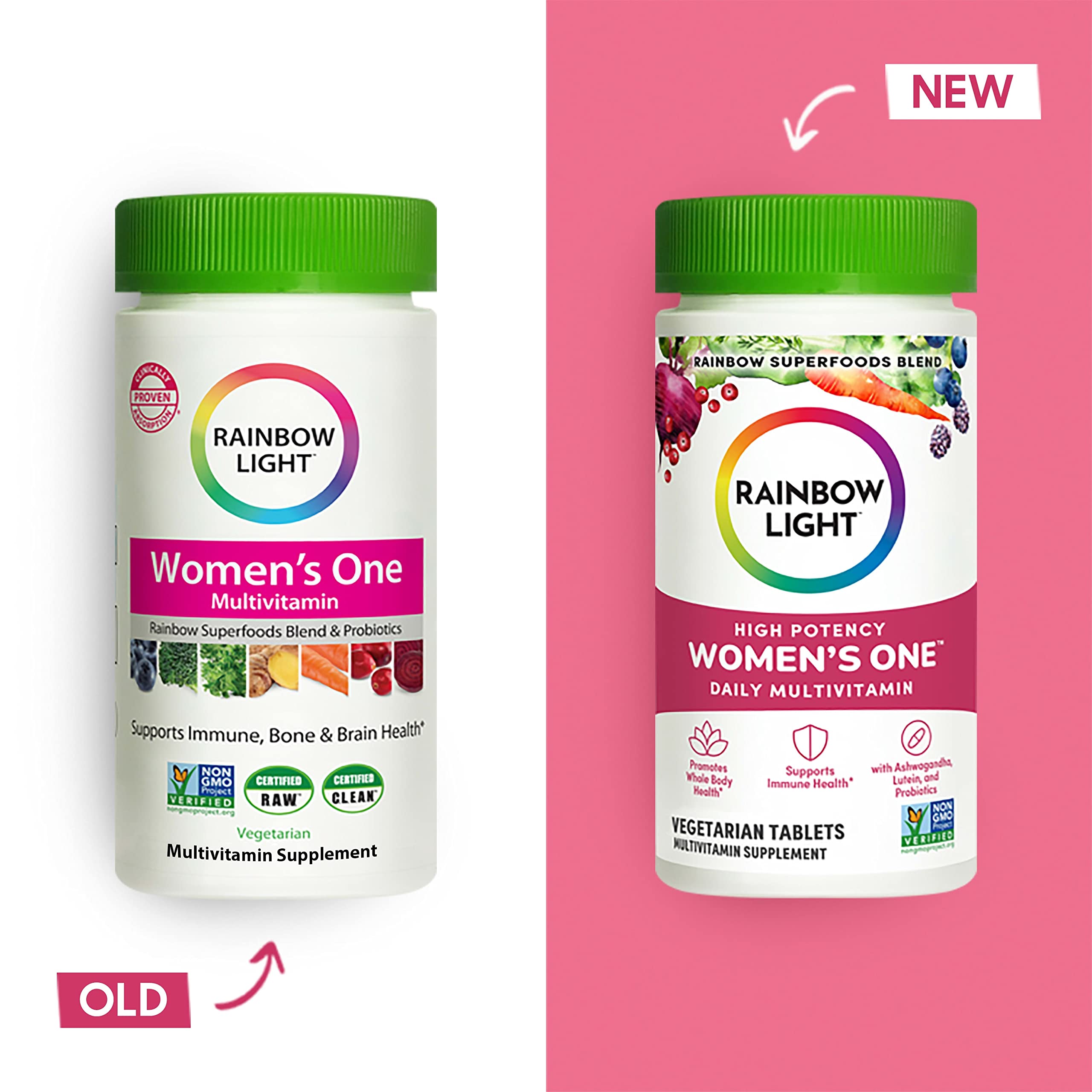 Rainbow Light Womens One High-Potency Daily Multivitamin, Womens Multivitamin Provides High-Potency Immune Support, With Vitamin C, Biotin and Ashwagandha, Vegetarian, 150 Count